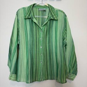 Chico's Vibrant Green Striped Shirt size 3